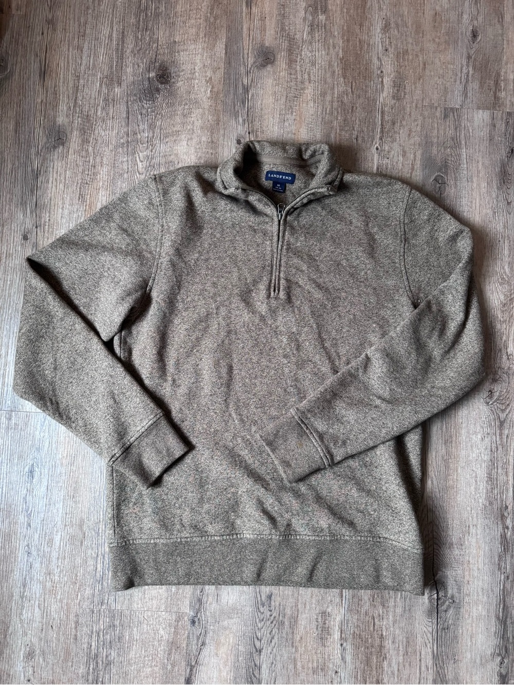 Lands' End Men's Heathered Taupe Half-Zip Sweater